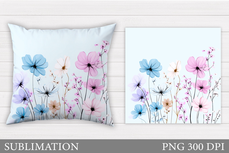 Wildflowers Pillow Sublimation. Flowers Pillow Design