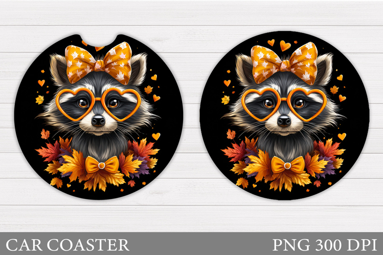 Fall Raccoon Car Coaster. Fall Car Coaster Sublimation