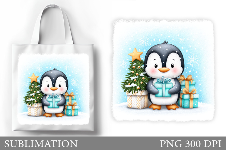 Cute Penguin Tote Bag Design. Christmas Tote Bag Sublimation