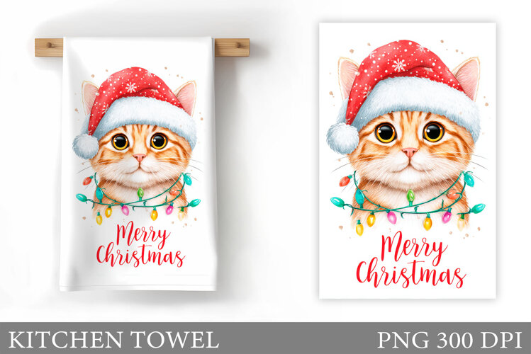 Christmas Cat Kitchen Towel. Christmas Kitchen Towel Design example image 1