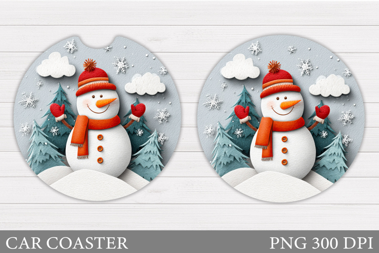 Cute Snowman Car Coaster. Christmas Car Coaster Sublimation