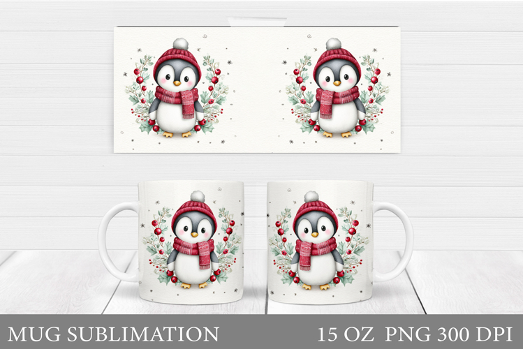 Christmas Penguin Mug Sublimation. Christmas Mug Design