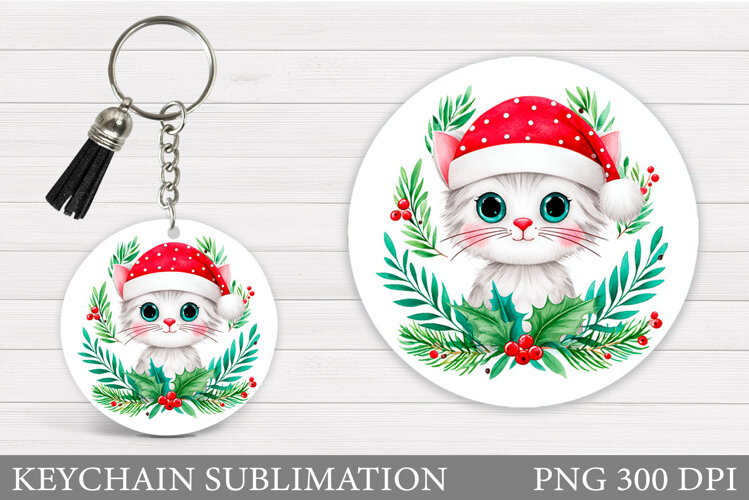 Christmas Cat Keychain. Christmas Keychain Sublimation example image 1