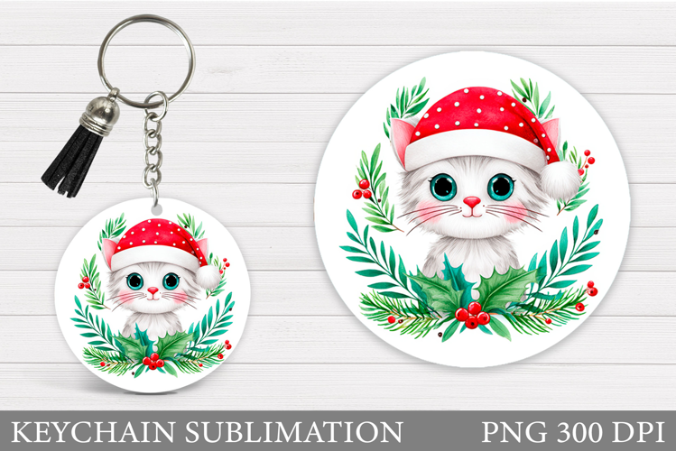 Christmas Cat Keychain. Christmas Keychain Sublimation
