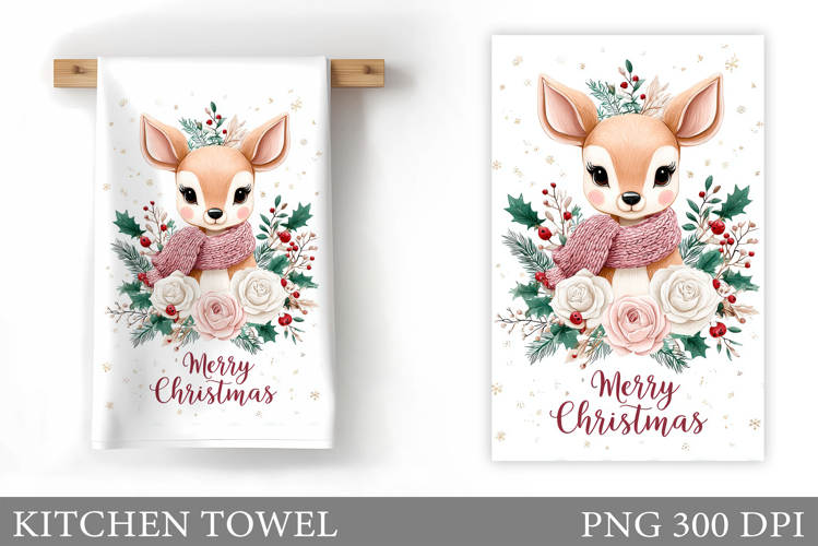 Christmas Deer Kitchen Towel. Christmas Kitchen Towel Design