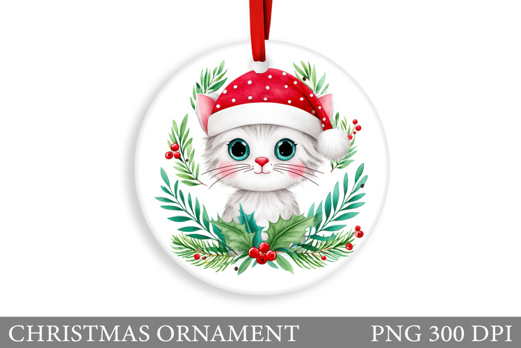 Cute Cat Christmas Ornament. Winter Cat Christmas Ornament