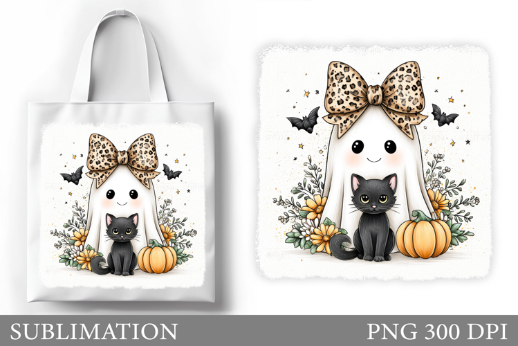 Cute Ghost Tote Bag Design. Cute Halloween Sublimation