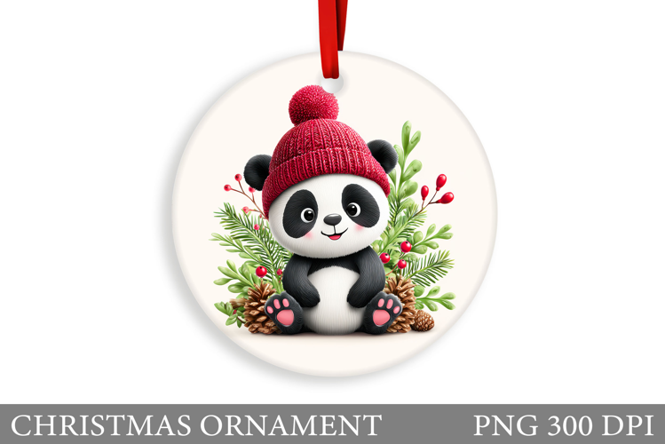 Cute Panda Christmas Ornament. Christmas Panda Sublimation