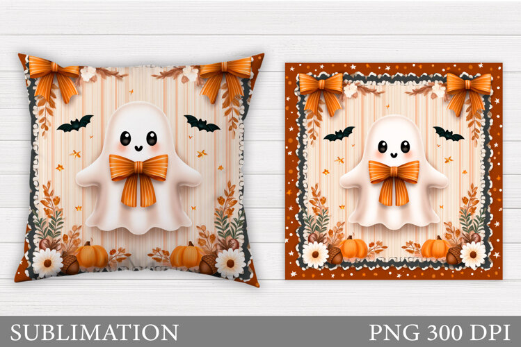 Cute Ghost Pillow Design. Halloween Pillow Sublimation example image 1