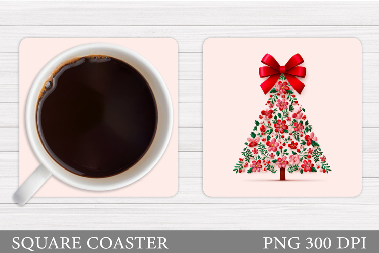 Floral Christmas Tree Coaster. Christmas Coaster Design