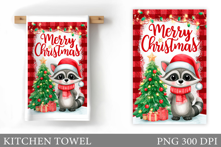 Christmas Raccoon Kitchen Towel. Christmas Kitchen Towel
