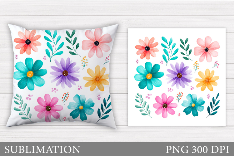 Wildflowers Pillow Sublimation. Flowers Pillow Design