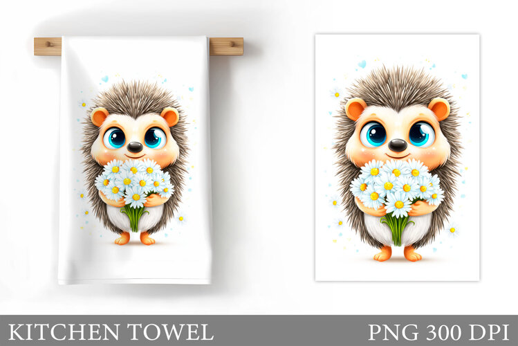 Cute Hedgehog Kitchen Towel. Cute Hedgehog Sublimation example image 1