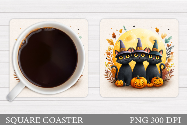 Black Cat Coaster Design. Halloween Cat Coaster Sublimation