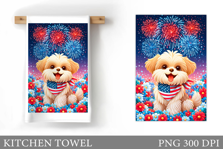 Patriotic Dog Kitchen Towel. Patriotic Kitchen Towel Design