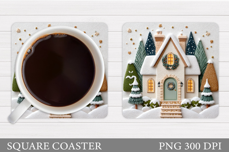 Christmas House Coaster Design. Winter Coaster Sublimation