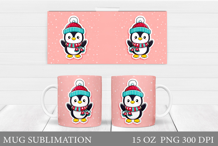 Christmas Penguin Mug Sublimation. Christmas Mug Design