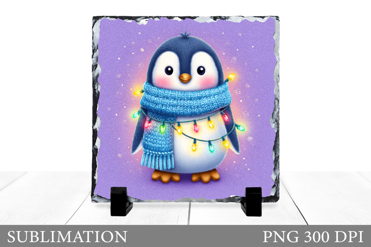 Christmas Penguin Slate Design. Cute Penguin Sublimation