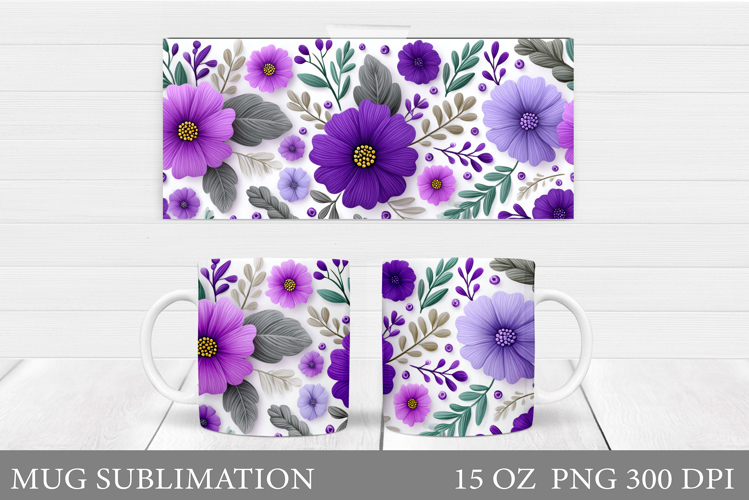 Floral Mug Sublimation. Flowers Mug Wrap Design