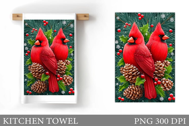 Christmas Cardinal Kitchen Towel. Christmas Kitchen Towel example image 1