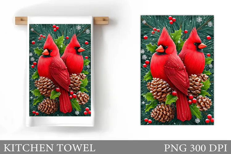 Christmas Cardinal Kitchen Towel. Christmas Kitchen Towel