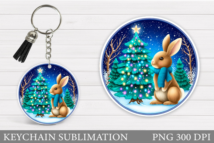 Christmas Bunny Keychain. Christmas Keychain Design