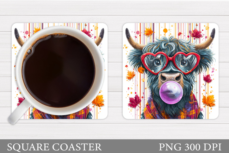 Fall Cow Coaster Design. Fall Coaster Sublimation