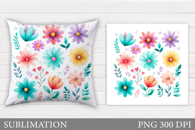 Wildflowers Pillow Sublimation. Flowers Pillow Design example image 1