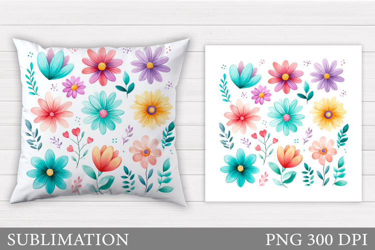 Wildflowers Pillow Sublimation. Flowers Pillow Design