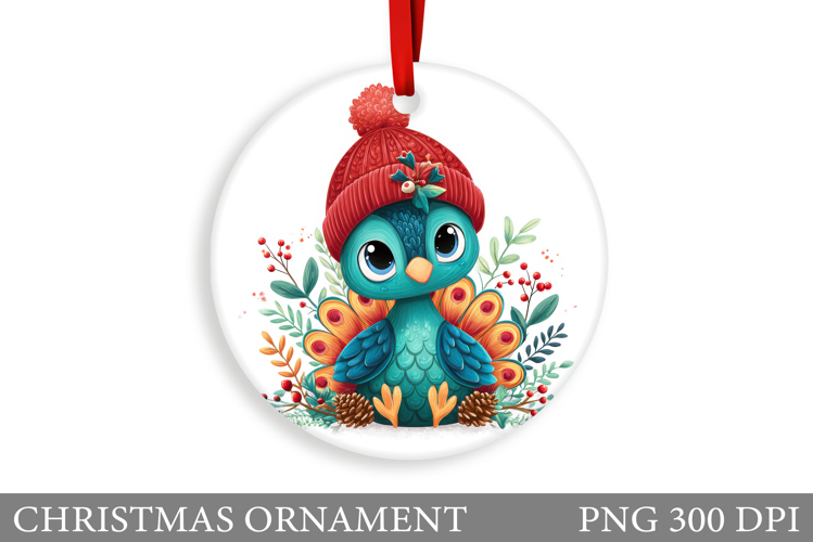 Cute Peacock Christmas Ornament. Christmas Sublimation