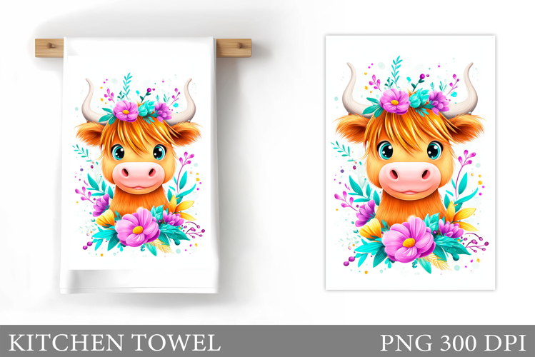 Cow Kitchen Towel Design. Cow Flowers Kitchen Towel