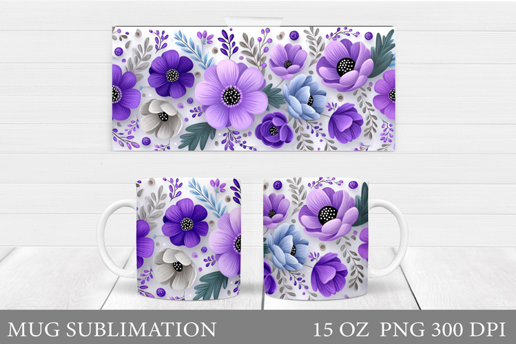 Flowers Mug Sublimation. Floral Mug Wrap Design