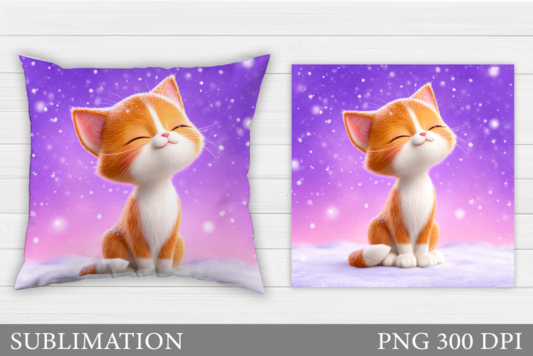 Cute Cat Pillow Design. Winter Pillow Sublimation