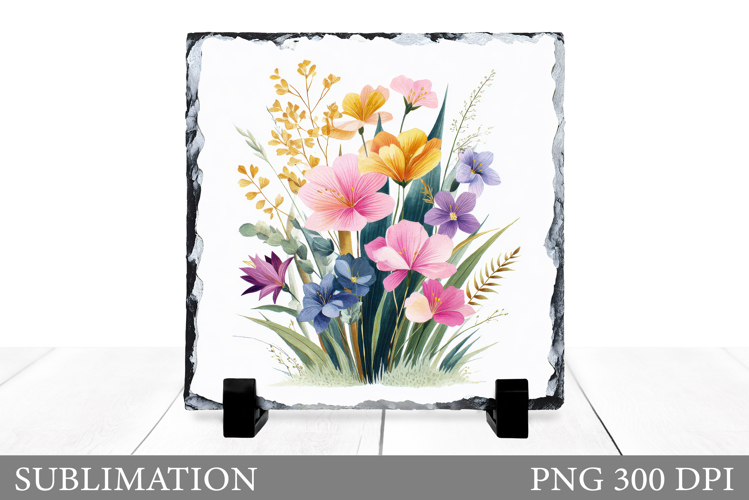 Flowers Square Sublimation. Wildflowers Slate Design