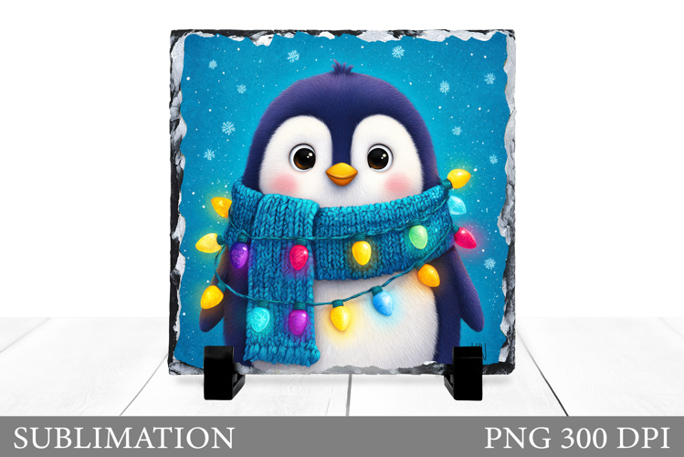 Christmas Penguin Slate Design. Cute Penguin Sublimation