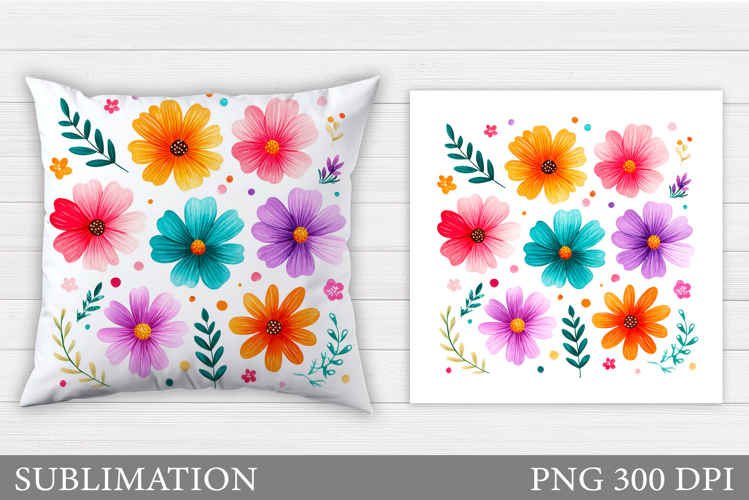 Wildflowers Pillow Sublimation. Flowers Pillow Design