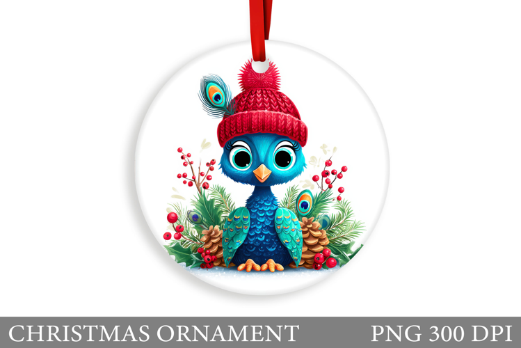 Cute Peacock Christmas Ornament. Christmas Sublimation
