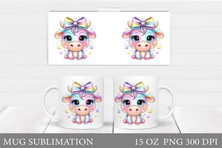 Cute Cow Mug Sublimation. Funny Cow Mug Wrap Design example image 1