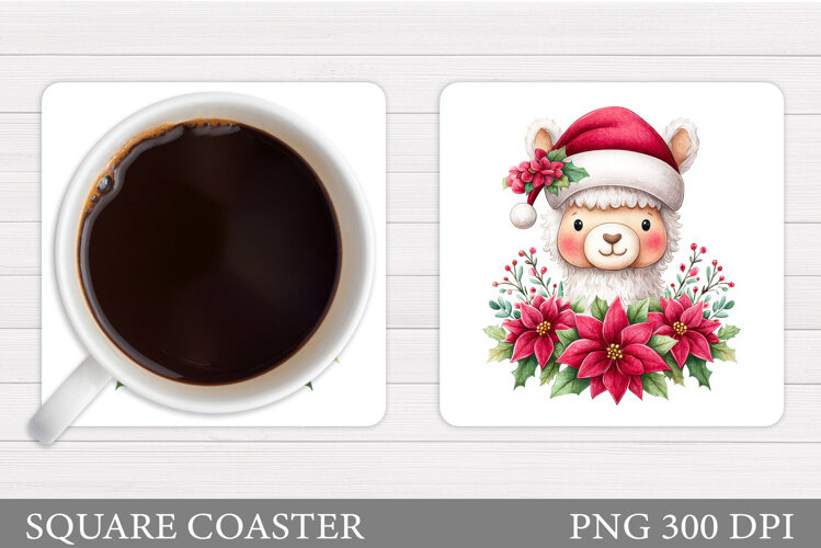 Christmas Lama Coaster Design. Christmas Coaster Sublimation example image 1