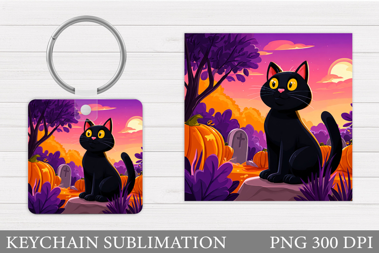 Cute Cat Keychain Sublimation. Halloween Cat Keychain Design