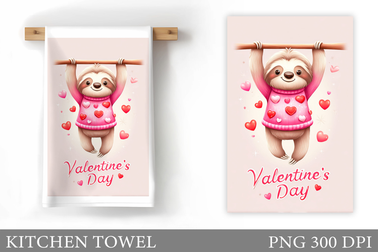 Valentines Sloth Kitchen Towel. Valentines Sloth Sublimation
