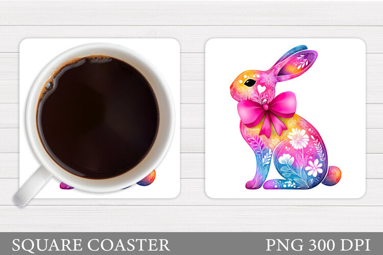 Floral Bunny Coaster. Spring Bunny Coaster Sublimation example image 1