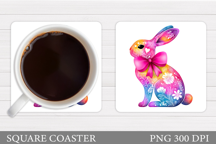 Floral Bunny Coaster. Spring Bunny Coaster Sublimation