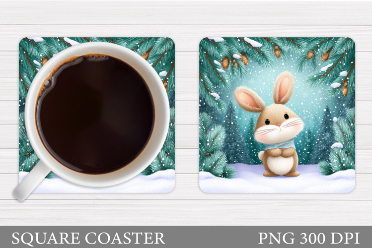 Christmas Bunny Coaster. Cute Bunny Coaster Sublimation