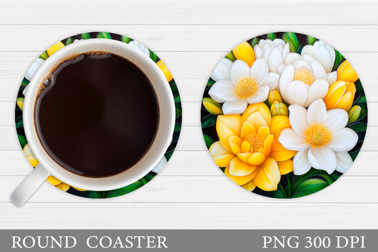 Flowers Round Coaster Sublimation. Flowers Coaster Design example image 1