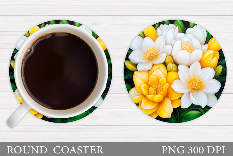 Flowers Round Coaster Sublimation. Flowers Coaster Design