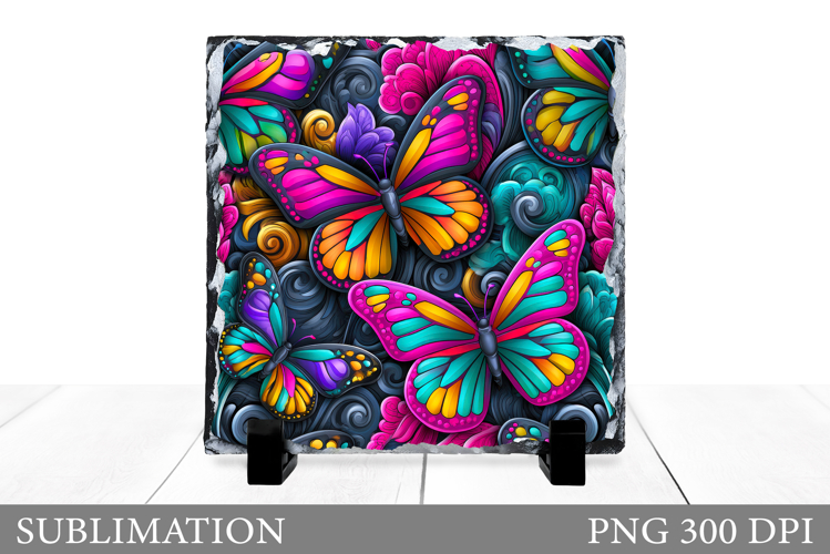 Butterflies Slate Design. Butterflies Flowers Sublimation