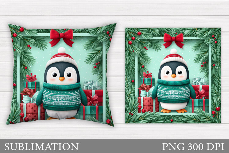 Christmas Penguin Pillow. Christmas Pillow Sublimation example image 1