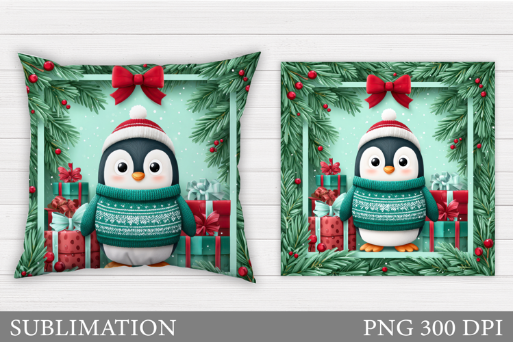 Christmas Penguin Pillow. Christmas Pillow Sublimation