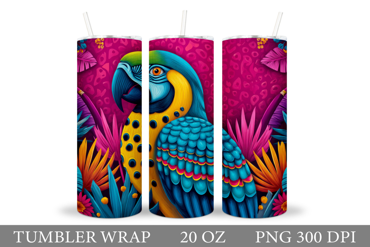 Parrot Tumbler Sublimation. Parrot Flowers Tumbler Design